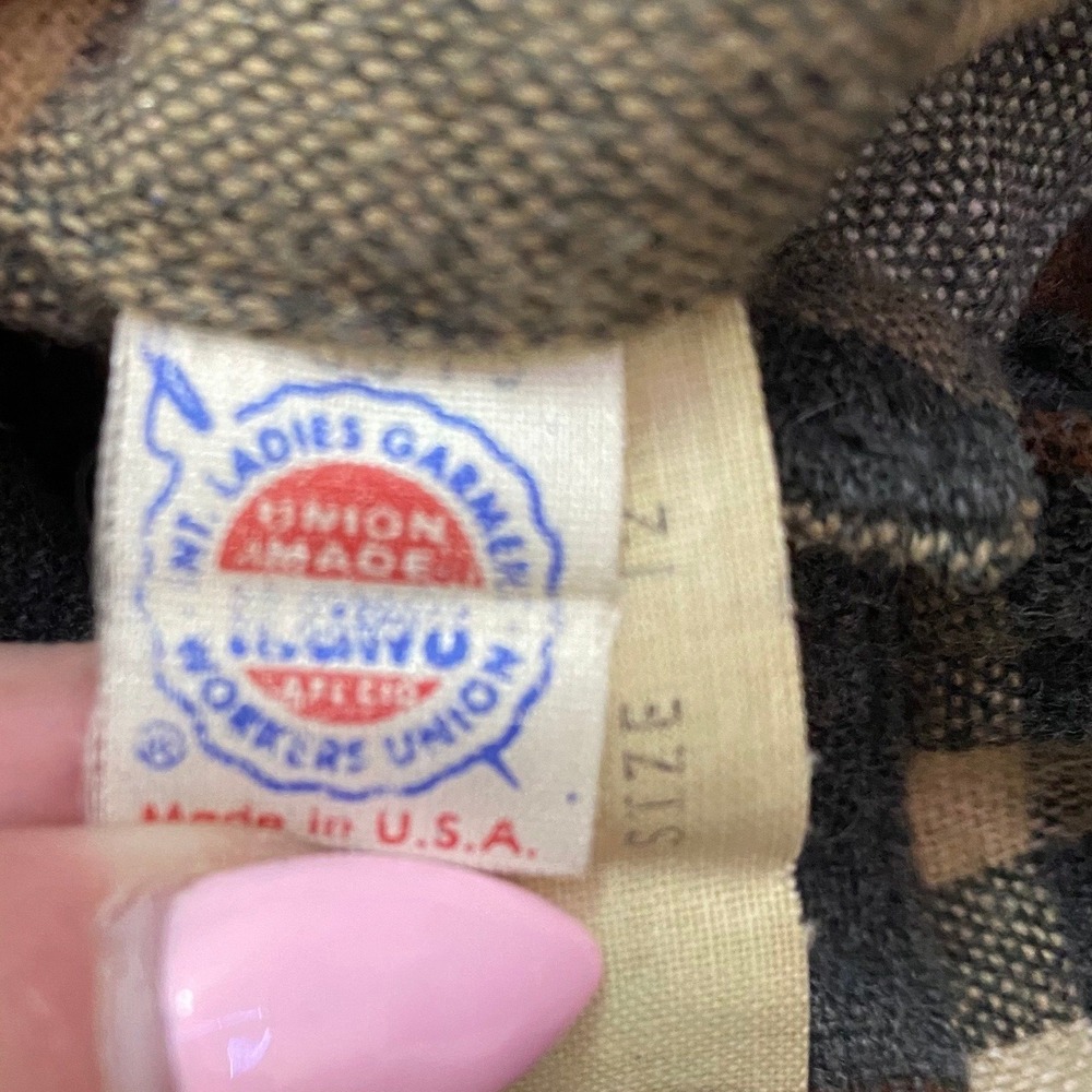 Vintage Plaid A-Line Skirt Women 12 Brown Tan Union Made USA Midi Skirt - Picture 4 of 5